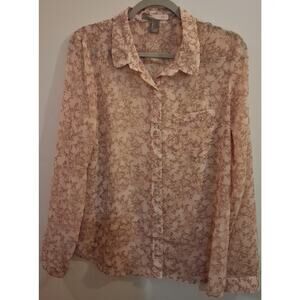 Forever 21 Plus Sheer Floral Top Button Up Long Sleeve Collared Pink Size Large